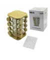 16pcs Kare - Döner Standlı Cam - Bambu Kapak Tuzluk - Baharatlık Bambu Stand