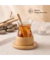 18 Parça Bambu Çay Seti - 6 Çay Bardağı - Borosilikat Cam