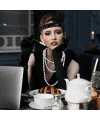 1920'ler Gatsby Aksesuar Seti – Siyah Charleston Saç Bandı, Uzun Eldiven & Sigaralık
