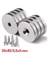 2 Adet 25x10/5x5,5 mm Neodyum Mıknatıs Havşa Delikli Magnet Vida Atılabilir N35 Nikel Paslanmaz