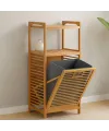 2 Katlı Bambu Çamaşır Sepeti Önden Çek-Aç Organizer 40x35x95 cm