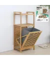 2 Katlı Bambu Çamaşır Sepeti Önden Çek-Aç Organizer 40x35x95 cm