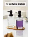 2 Li Bambu Altlıklı Sıvı Sabunluk Seti
