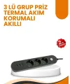 2 Metre Kablolu 3 Usb Portlu Anahtarlı Üçlü Priz