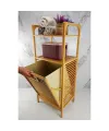 2 Organizer Raflı Ahşap Bambu Çek-Aç Kirli Sepeti