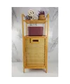 2 Organizer Raflı Ahşap Bambu Çek-Aç Kirli Sepeti