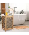 2 Organizer Raflı Ahşap Bambu Çek-Aç Kirli Sepeti