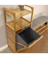 2 Organizer Raflı Ahşap Bambu Çek-Aç Kirli Sepeti