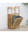 2 Organizer Raflı - Çek Aç Sepet Ahşap Bambu Kirli Çamaşır Sepet 40x35x95cm