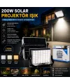 200W Güneş Enerjili LED Projektör - Kamp & Dış Mekan