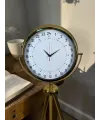 24 Saat Göstergeli Özel Tasarım Gold Tripod Ayaklı Duvar Saati