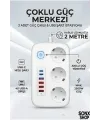 2500W Çoklu Priz 2 METRE – 3’lü AC Priz +5 USB Çıkışı AKIM KORUMALI Alev Almayan Gövde,