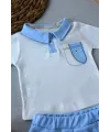 3-6 6-9 9-12 Ay Efendi Nakışlı Cep Şapkalı Uzun Kollu Sweat 3lü Erkek Bebek Takımı