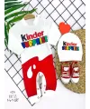3-6-9-12 Ay Kinder Surprise Baskılı Çıtçıt Kapamalı Şapkalı 2li Kız Erkek Bebek Tulumu