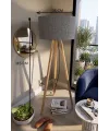 3 Ayaklı Tripod Lambader Koyu Gri Kumaş Başlık