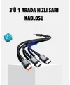 3 Başlıklı Hızlı Şarj Kablosu Metal Alaşımlı Dayanıklı Ve Akıllı Çipli