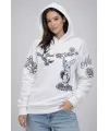 3 İplik Pamuklu Kapüşonlu Baskılı SweatShirt Hoodie - Beyaz