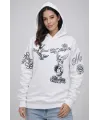 3 İplik Pamuklu Kapüşonlu Baskılı SweatShirt Hoodie - Beyaz