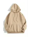 3 İplik Pamuklu Unisex Kapşonlu Sweetshirt - Bej