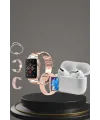 3 Kordonlu Pembe Amoled Ekran Akıllı Saat Ve Yeni Nesil Pro Kablosuz Bluetooth Kulaklık Anc/enc