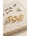 3 lü Set Çiçek Model Gold Renk Kadın Küpe