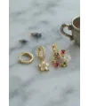 3 lü Set Gold Renk Çiçek Model Küpe