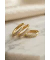 3 lü Set Gold Renk Zirkon Taşlı Kare Halka Küpe