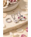 3 lü Set Gümüş Renk Çiçek Model Küpe