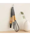 3lü Silikon Mutfak Seti (Çırpıcı, Fırça, Spatula) - Bambu Sap