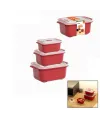 3 Pcs Kırmızı Dikdörtgen Saklama Kab Set 500-1000-2000ml