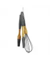 3 Pcs Silikon Çırpıcı - Fırça - Spatula Seti Ahşap Bambu Sap - Silikon Kılıflı