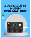 3 Usb Çıkışlı 4’lü Akıllı Priz 2500w 2 Metre Kablo