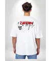 30 Ağustos Zafer Bayramı Ön Arka Baskılı Oversize Bisiklet Yaka T-shirt - Beyaz