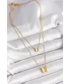 ietaks™ 316L Çelik Gold Renk 2Li Simli Kelebek Model Kadın Kolye