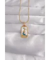 ietaks™ 316L Çelik Gold Renk Beyaz Mineli Kız Figür Tarot Kolye
