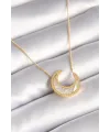 ietaks™ 316L Çelik Gold Renk Beyaz Sedefli Hilal Model Kadın Kolye