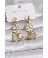 316L Çelik Gold Renk Beyaz Sedefli Yonca Simli Kelebek Figür Kadın Küpe
