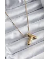 316L Çelik Gold Renk Bubble T Harf Model Kadın Kolye TJ-BKO7955