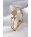 ietaks™ 316L Çelik Gold Renk Çeyrek Altın Zirkon Taş Detay Kadın Kelepçe