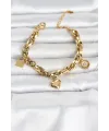 316L Çelik Gold Renk Charmlı Kalın Burgu Model Kadın Bileklik