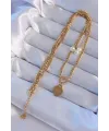 ietaks™ 316L Çelik Gold Renk Çift Zincir İnci Detayı Love Kalp Kolye
