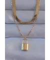 ietaks™ 316L Çelik Gold Renk Çift Zincir Kilit Model Kolye