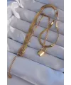 ietaks™ 316L Çelik Gold Renk Çift Zincir Kilit Model Kolye