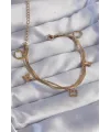 ietaks™ 316L Çelik Gold Renk Çift Zincir Yonca Tasarım Bileklik