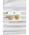 316L Çelik Gold Renk Desenli Top Model Kadın Küpe