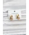 316L Çelik Gold Renk Desenli Yarım Halka Model Kadın Küpe