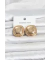 316L Çelik Gold Renk Düğme Model Kadın Küpe
