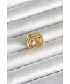 316L Çelik Gold Renk Hasır Model Kadın Yüzük