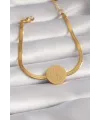 ietaks™ 316L Çelik Gold Renk İtalyan Zincir Model İşlemeli Madalyon Figür Kadın Bileklik
