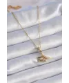 ietaks™ 316L Çelik Gold Renk Kalp Detay Mektup Figür Charm Model Kadın Kolye